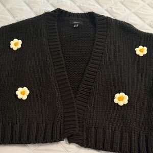 Forever 21 Black Cardigan with Daisy Accents